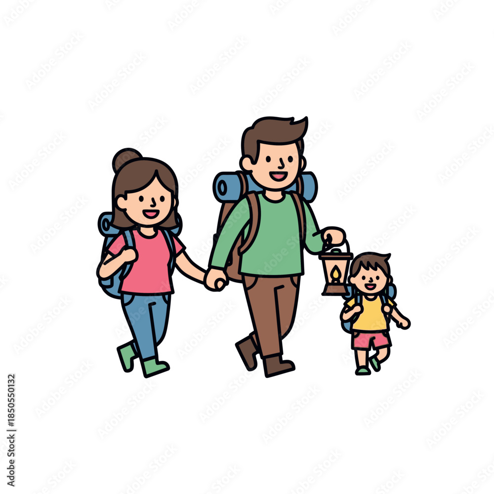 Naklejka premium Family hiking together outdoor adventure
