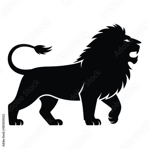 A striking black silhouette of a majestic lion in profile view