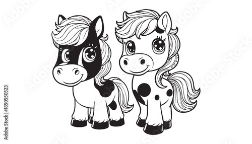 Vector illustration of cartoon Pegasus black and white drawing For children to learn to color according to the picture.