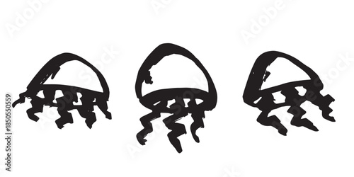 Set of hand drawn jellyfish doodle Sea animal illustration Cute marine underwater creature Medusa sketch clipart Single element for web, design, decor, children's print