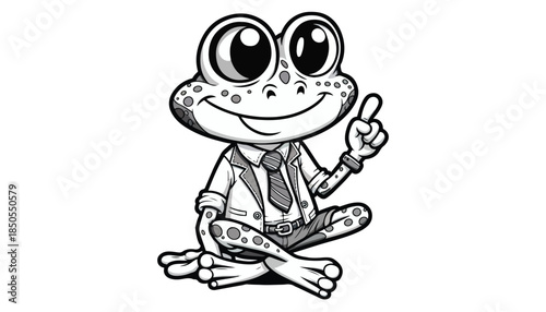 Vector illustration of cartoon frog black and white drawing For children to learn to color according to the picture.
