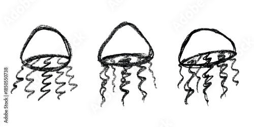 Set of hand drawn jellyfish doodle Sea animal illustration Cute marine underwater creature Medusa sketch clipart Single element for web, design, decor, children's print
