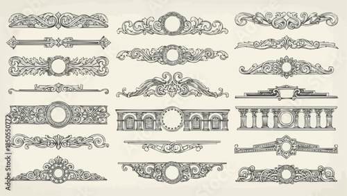 Collection of ornate vintage decorative borders and dividers in a classic style.