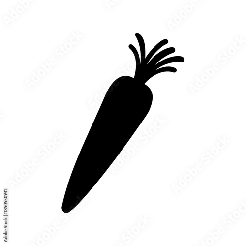Stylized black silhouette of a carrot isolated on a clean white background