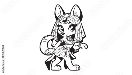 Vector illustration of cartoon Anubis black and white drawing For children to learn to color according to the picture.
