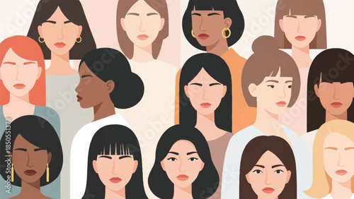 A vibrant illustration celebrating the strength and diversity of women from various backgrounds standing together in solidarity and community