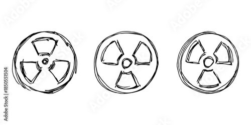 Set of hand drawn radiation sign Nuclear radiation hazard symbol Radioactive danger warning doodle Radioactive waste Single element for print, web, design, decor