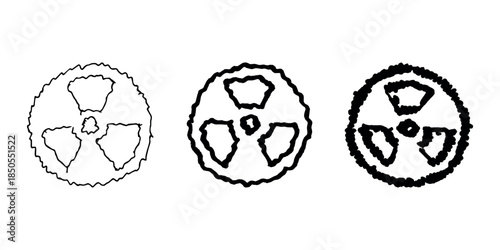 Set of hand drawn radiation sign Nuclear radiation hazard symbol Radioactive danger warning doodle Radioactive waste Single element for print, web, design, decor