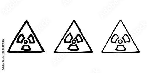 Set of hand drawn radiation sign Nuclear radiation hazard symbol Radioactive danger warning doodle Radioactive waste Single element for print, web, design, decor