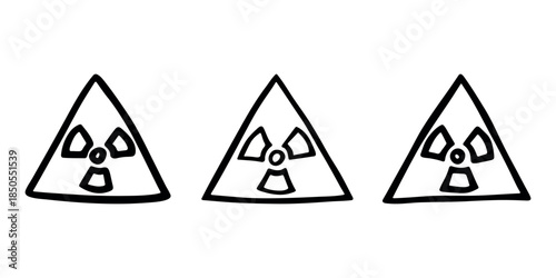 Set of hand drawn radiation sign Nuclear radiation hazard symbol Radioactive danger warning doodle Radioactive waste Single element for print, web, design, decor