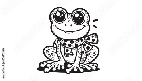 Vector illustration of cartoon frog black and white drawing For children to learn to color according to the picture.