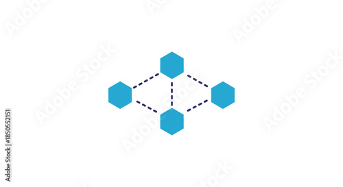 blockchain network diagram with connected hexagon nodes minimalist blue fintech icon on white background for crypto and data security