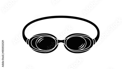 Black swimming goggles, protective eyewear, aquatic sports accessory, isolated white background.