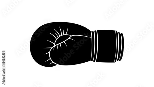 Black boxing glove, professional combat sport equipment, athletic gear, isolated white background.