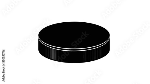 Black Ice Hockey Puck for Professional Game on Isolated White Background, Winter Sport Equipment