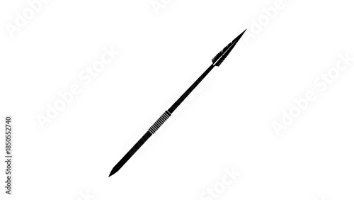 Ancient Hunting Spear Weapon with Sharp Point on Isolated White Background, Historical Tool