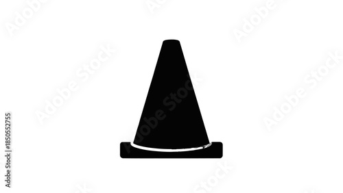 Black traffic cone or safety marker, often used in sports training and road work, isolated on a white background.