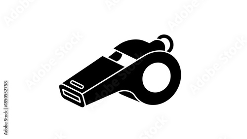 Professional sport whistle with a lanyard loop, used by referees and coaches, on an isolated white background.