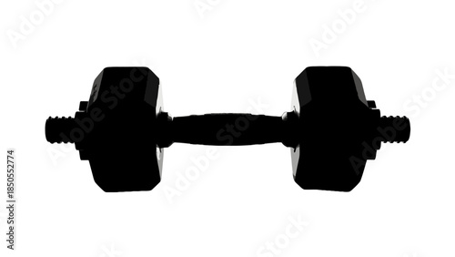Heavy black dumbbell for weightlifting and strength training, isolated on a white background.