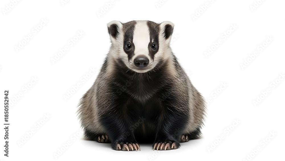 Obraz premium American Badger Portrait On White Background Wildlife Animal Mammal