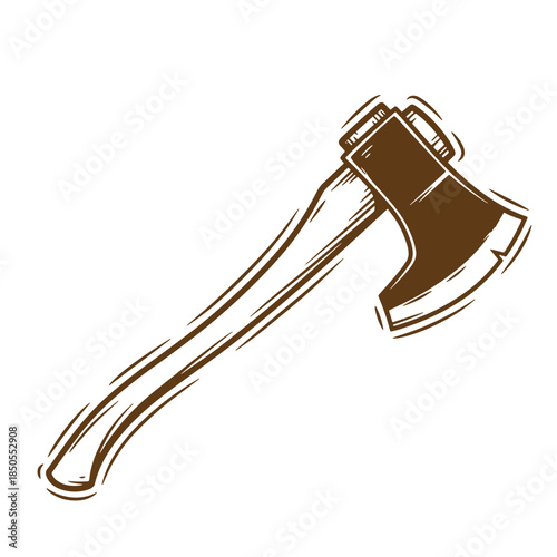 Artistic sketch illustration of a brown axe isolated on white background for design