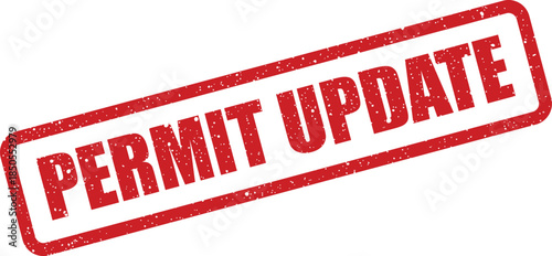 A distressed red rubber stamp icon showing PERMIT UPDATE text for official document notation