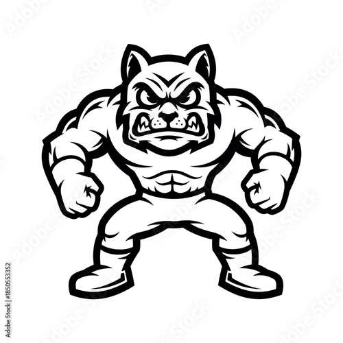 Muscular cartoon bulldog stands aggressively ab-17