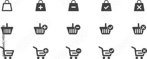 E-commerce Shopping Cart, Basket, and Bag Icons Set