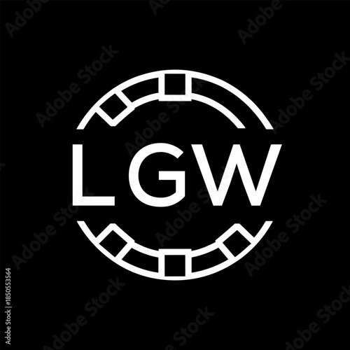 Clean Line Art Monogram Emblem for Brands, LGW Later Logo, Unique Letter Logo with Circular Motif,
