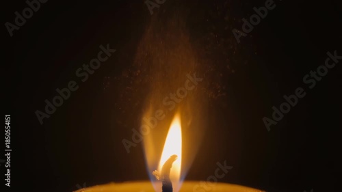  “Traditional oil lamp glowing softly, warm golden flame, hazy particles drifting, 