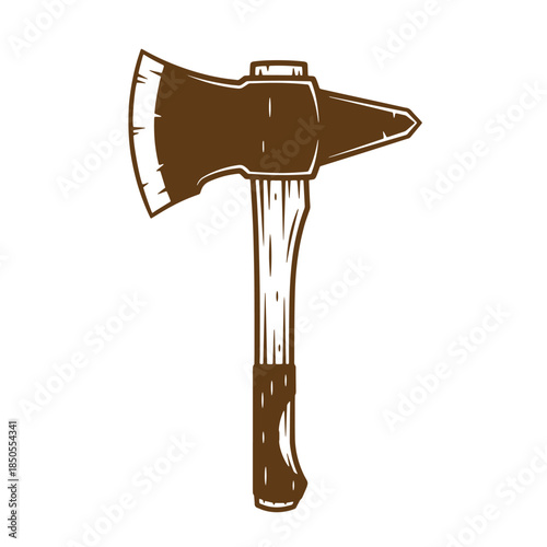 Detailed brown axe sketch vintage illustration isolated on white background for design