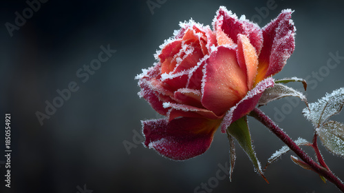 Zeitraffer Video: rote Rose mit Raureif blüht auf, Nahaufnahme