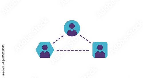 business network connection icon showing three abstract people linked by dotted lines concept for teamwork leadership and hr