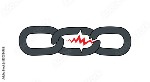 broken chain link icon with red crack simple flat vector illustration on white background for risk security failure and weak connection
