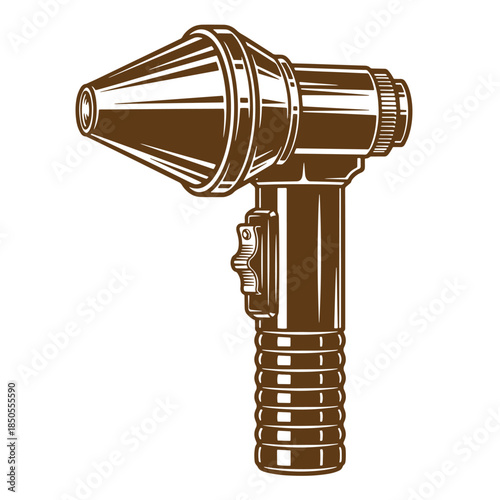 Detailed illustration of an otoscope instrument in a vintage sketched style for medical design