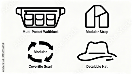 Multi bag waist bags, modular shoulder straps, etc. represent the clothing characteristics of convertible scarves and detachable hats, suitable for clothing promotional materials.
