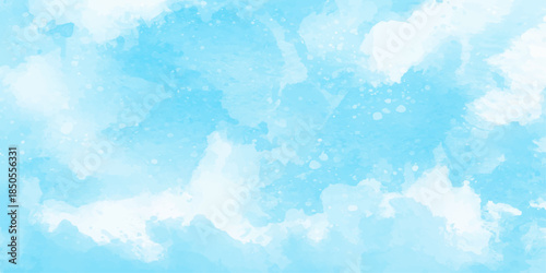 Bright abstract blue watercolor background featuring a clear summer sky with soft clouds and sunlight texture to create a beautiful nature inspired design