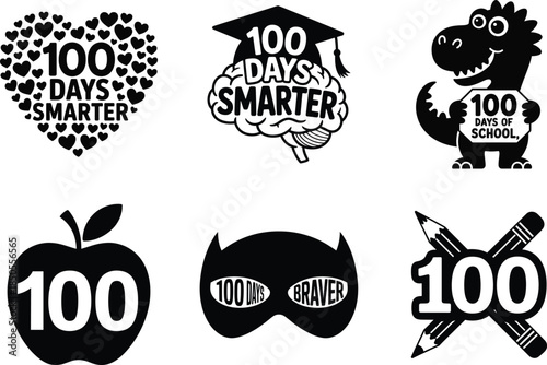 Celebratory school milestone design with hundred days graphics on transparent background silhouette