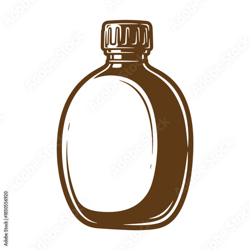 Illustrated vintage sketch of a brown bottle with a cap and a clean white space