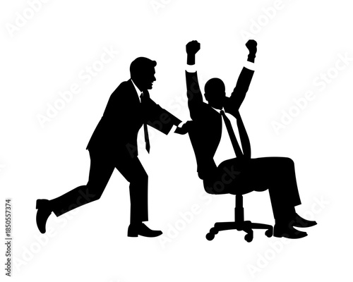 Businessmen Playing with Office Chair Silhouette, Happy Coworker Fun and Teamwork Concept.