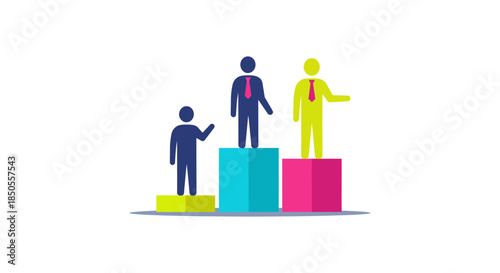 business people standing on colorful podium bar chart illustrating employee performance ranking and career growth ideal for hr reports
