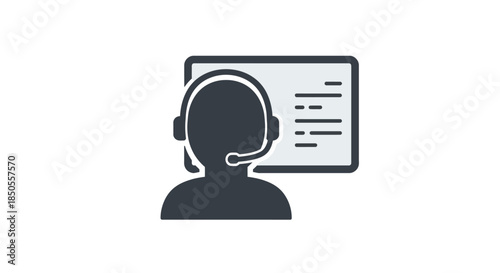 call center support operator icon with headset in front of computer screen minimalist customer service symbol for helpline and online assistance
