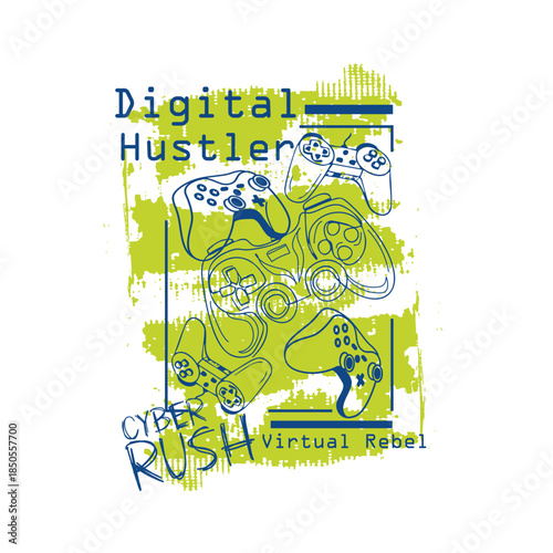 Digital Hustler virtual rebel cyber rush video game gap vector graphic tee.eps