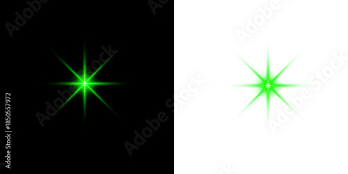 Abstract green star light burst glowing on dark background for sci fi, energy, technology, and motion graphics design