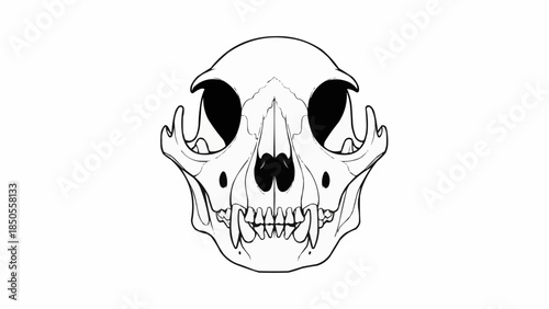 Detailed Line Drawing of a Cat Skull Frontal View.