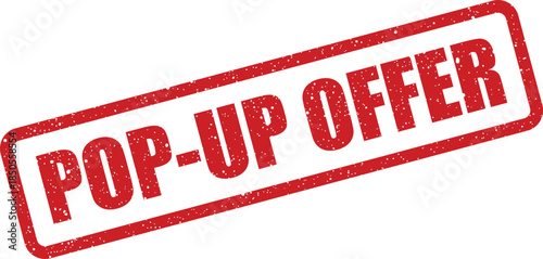 Authentic red grunge rubber stamp displaying POP UP OFFER for advertising special deals and limited promotions effectively