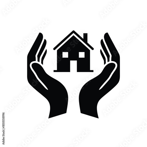 Hands protecting a house a symbol of care and security