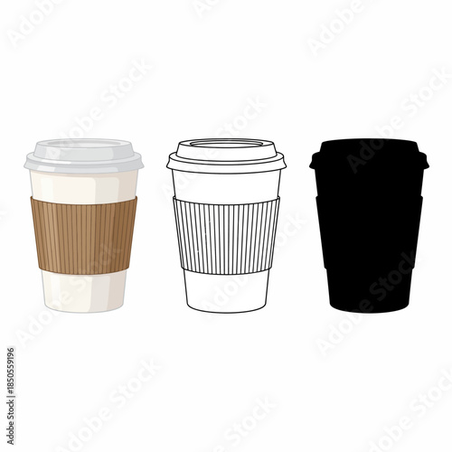 Illustration of three coffee cups in various styles on a white background