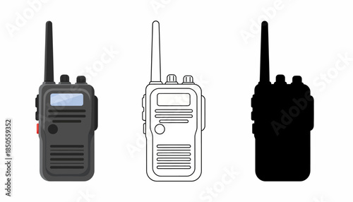Collection of walkie-talkies in various styles displayed against a plain background