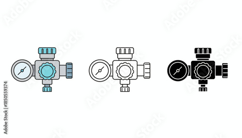 Industrial Valves in Various Colors and Line Styles on a White Background